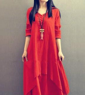 large swing linen dress loose long sleeve cotton linen