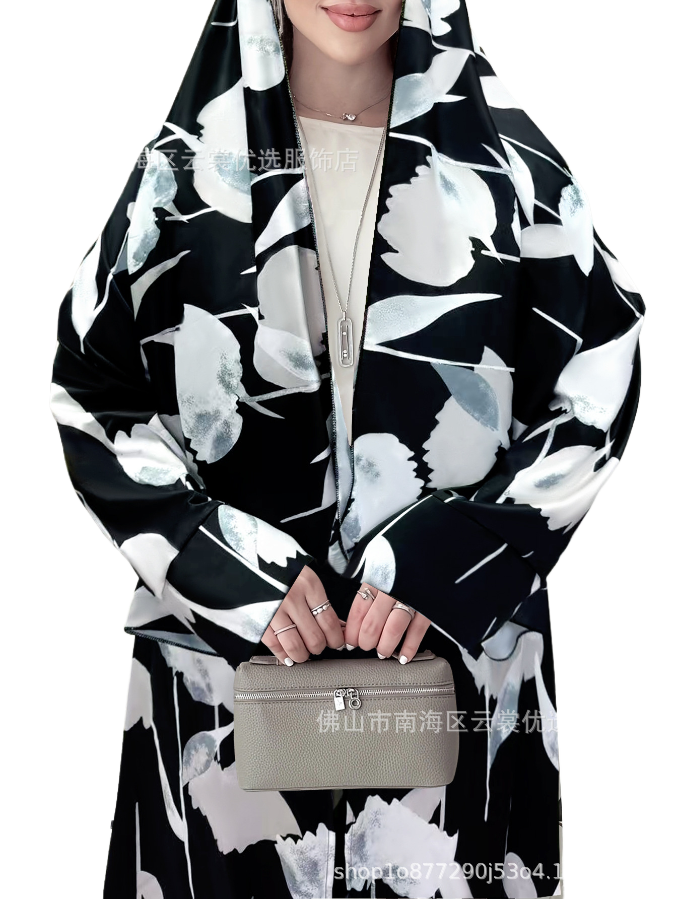 Long-sleeved printed robe with headscarf