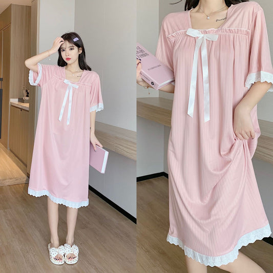 Summer long short-sleeved nightgown