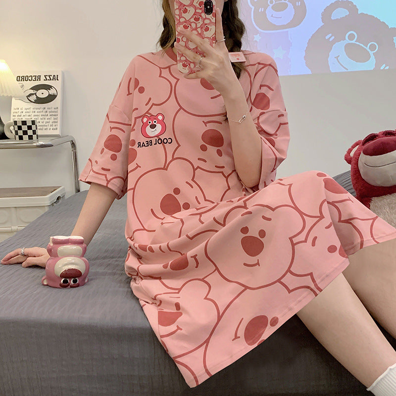 Nightgown Women's Summer Thin Fabric Cartoon Cute Girl Kids Student dress Pregnant Women's Summer Loose Pajamas
