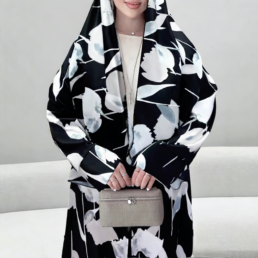 Long-sleeved printed robe with headscarf