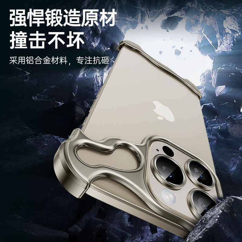 An irregular-shaped metal corner pad anti-drop borderless phone case