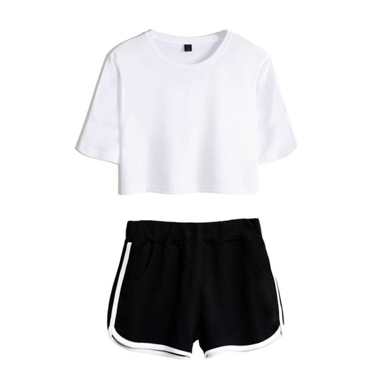 Summer Dance Costume Set Navel Short-sleeved T-shirt Solid Color Shorts Set