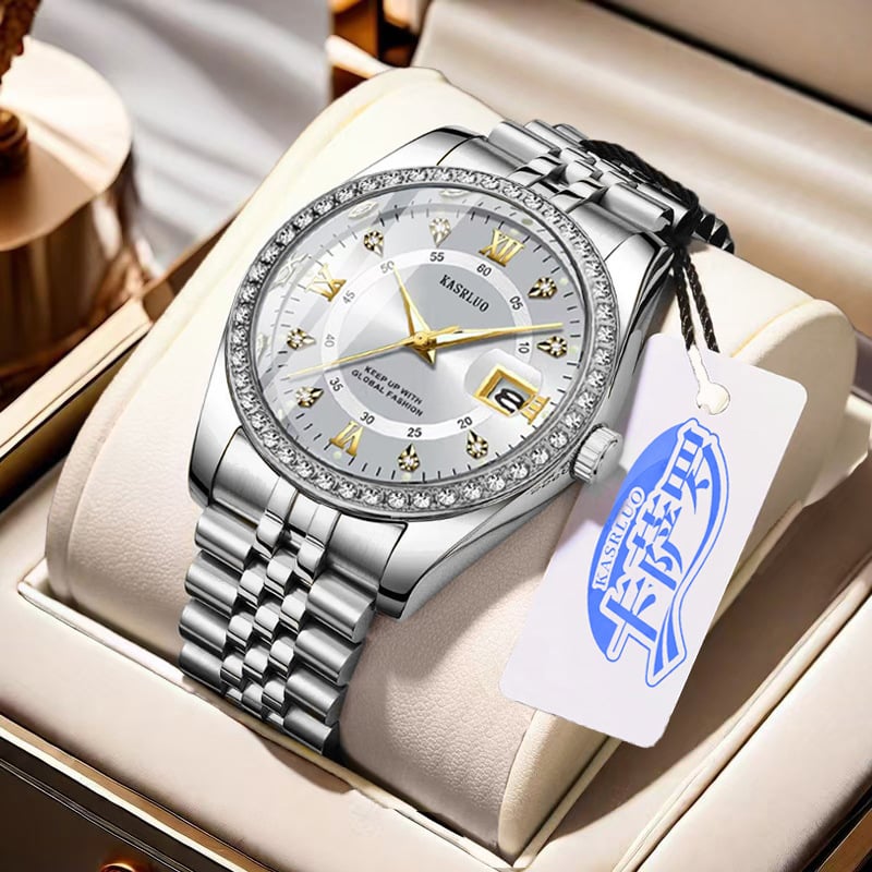 2025 New Roman Numerals Diamond Calendar Steel Band Watch Luminous Waterproof High Color Value Watch Cross-border Hot Sale