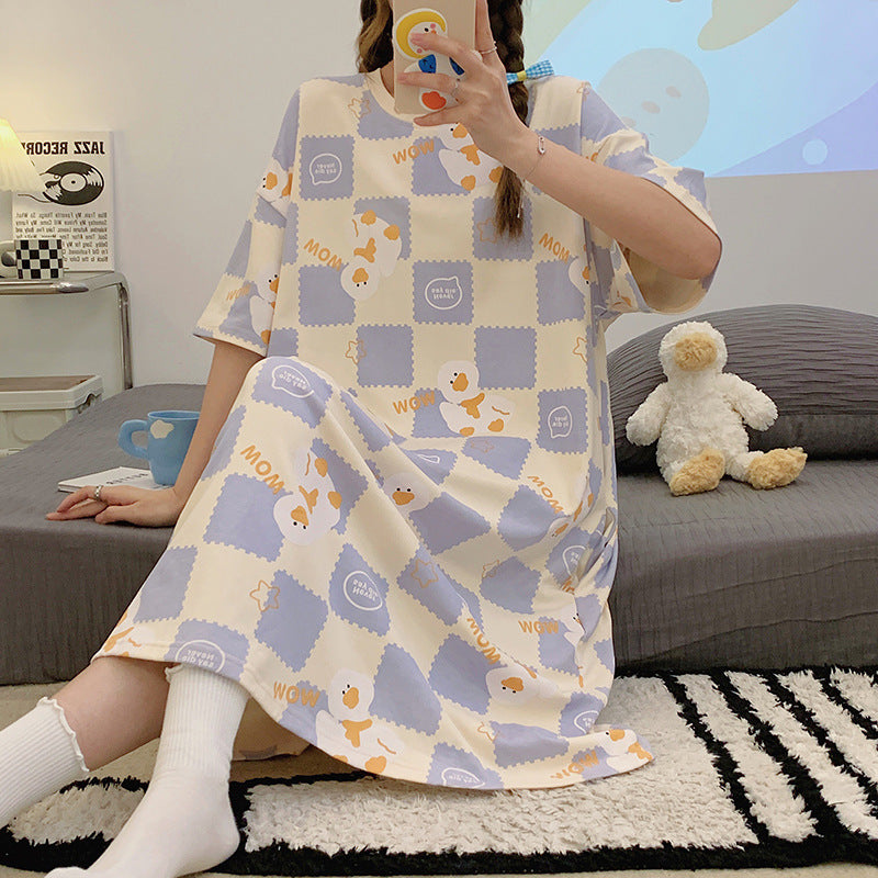 Nightgown Women's Summer Thin Fabric Cartoon Cute Girl Kids Student dress Pregnant Women's Summer Loose Pajamas