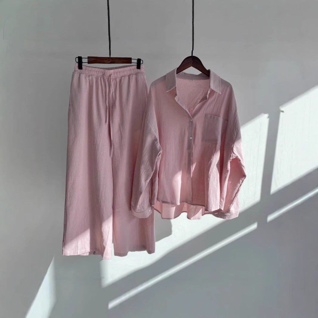 Long-sleeved shirt set for large-sized women's wear
