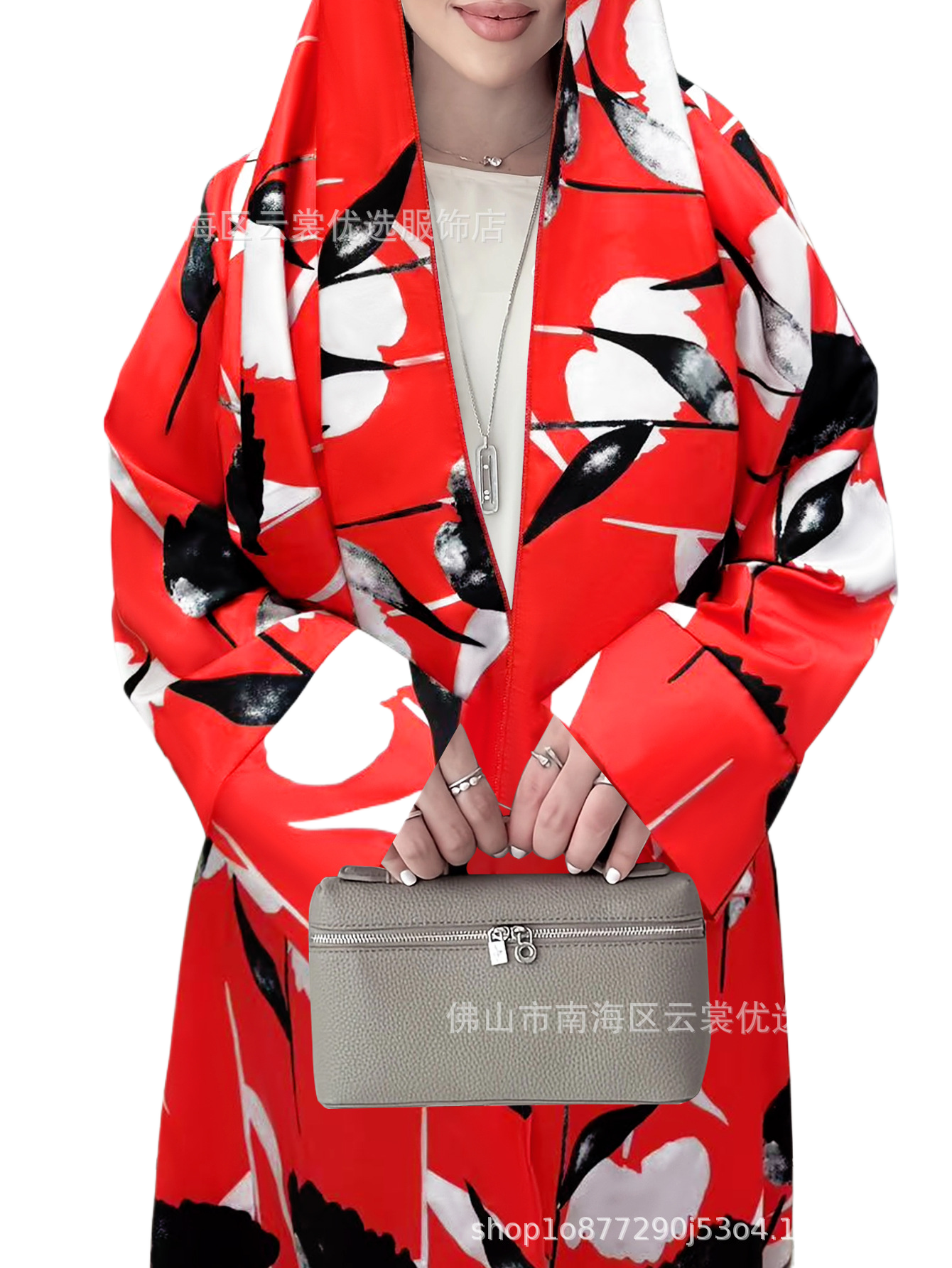 Long-sleeved printed robe with headscarf