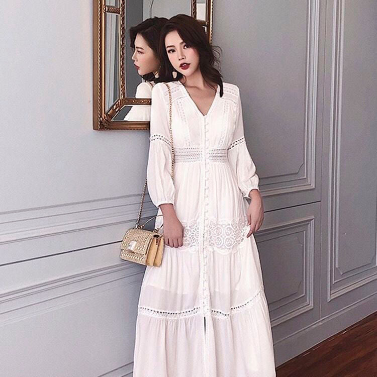 White fitted long dress